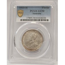 AUSTRALIA 1915 . FLORIN . PCGS AU50